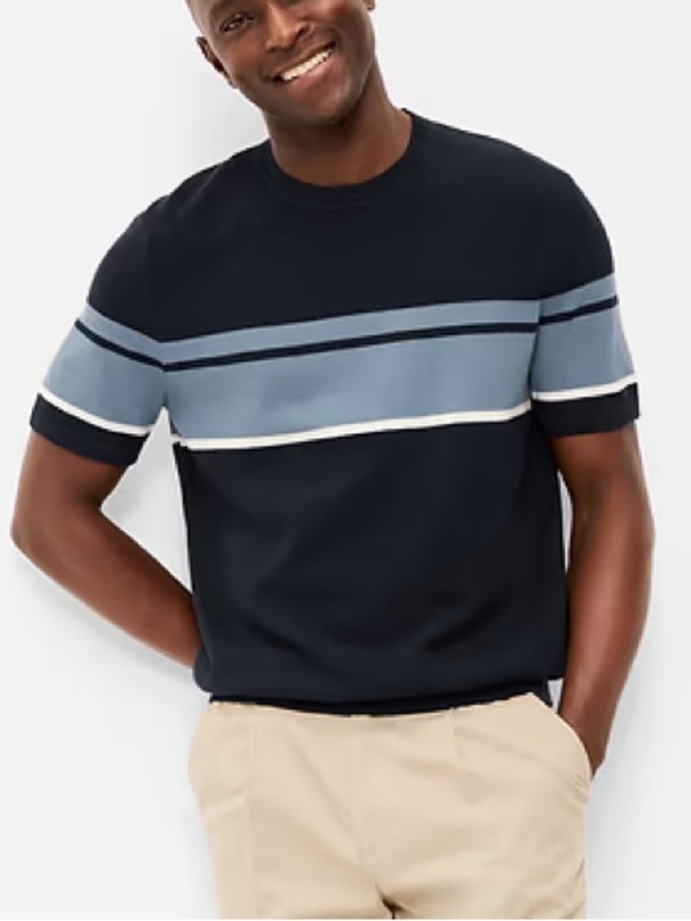 NWTNOLD NAVY blue white stripe short sleeve knit shirt size large new with tags